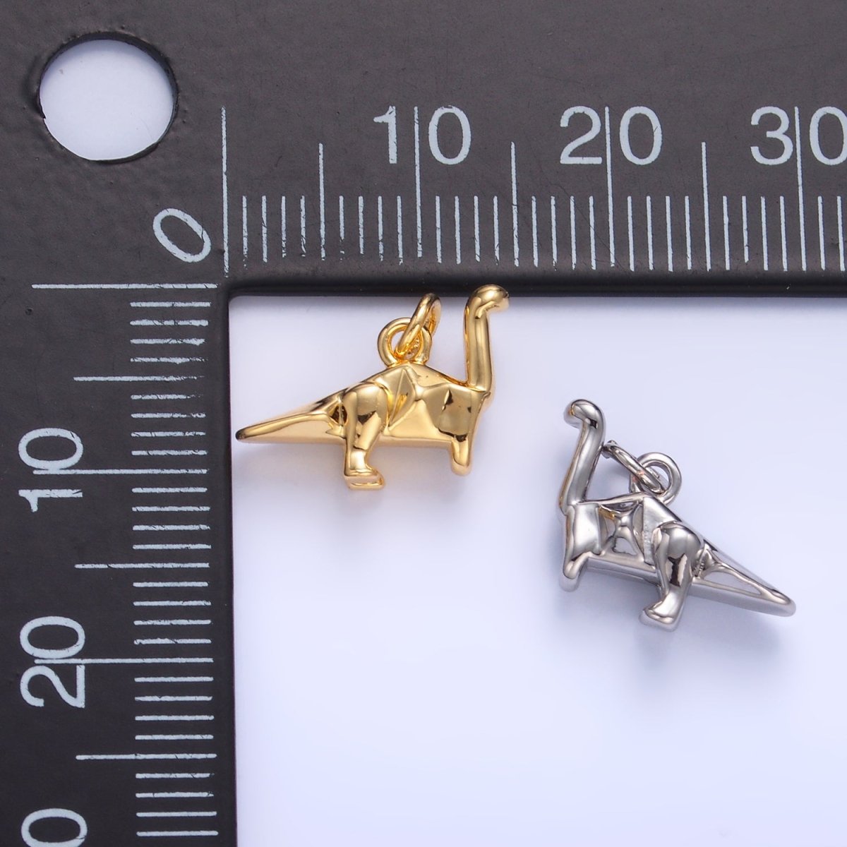 24K Gold Filled Geometric Brachiosaurus Dinosaur 3D Multidimensional Charm in Gold & Silver | W351