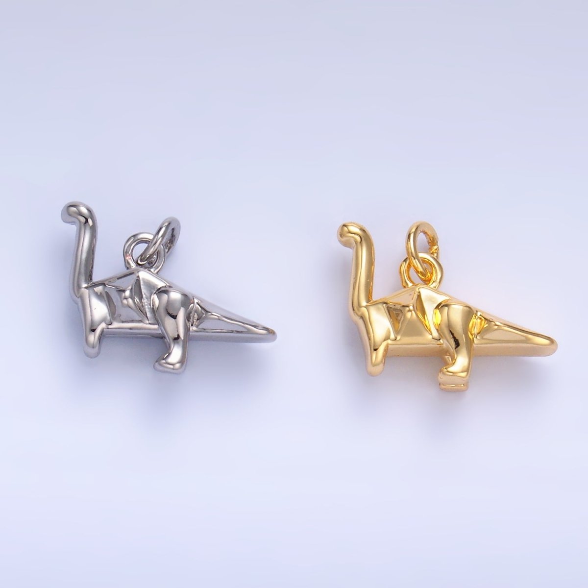 24K Gold Filled Geometric Brachiosaurus Dinosaur 3D Multidimensional Charm in Gold & Silver | W351