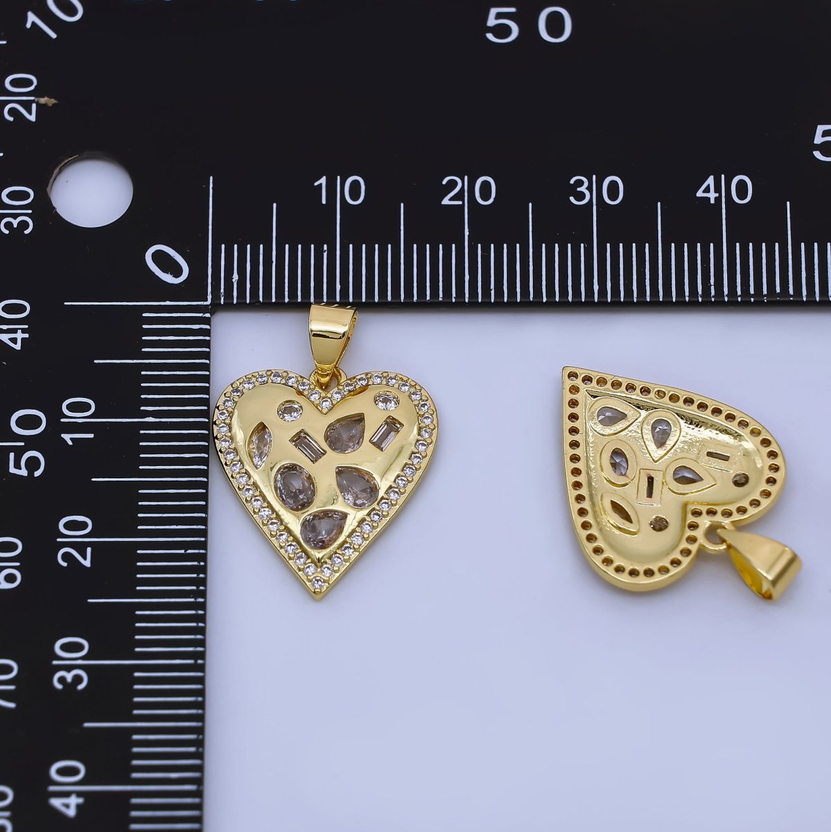 24K Gold Filled Geometric CZ Micro Paved Heart Pendant | AH454 - DLUXCA