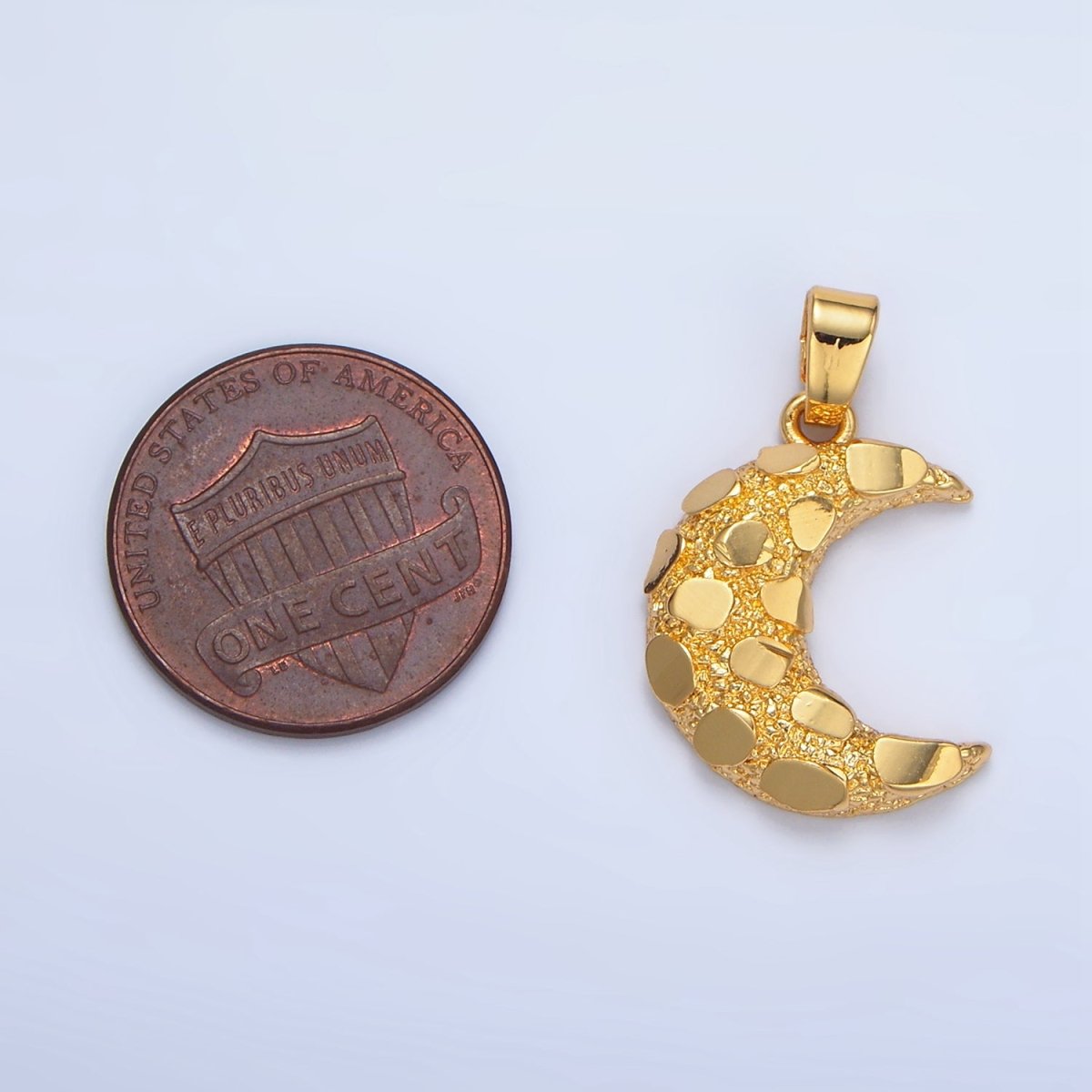 24K Gold Filled Geometric Edged Textured Celestial Crescent Moon Pendant | AA944 - DLUXCA