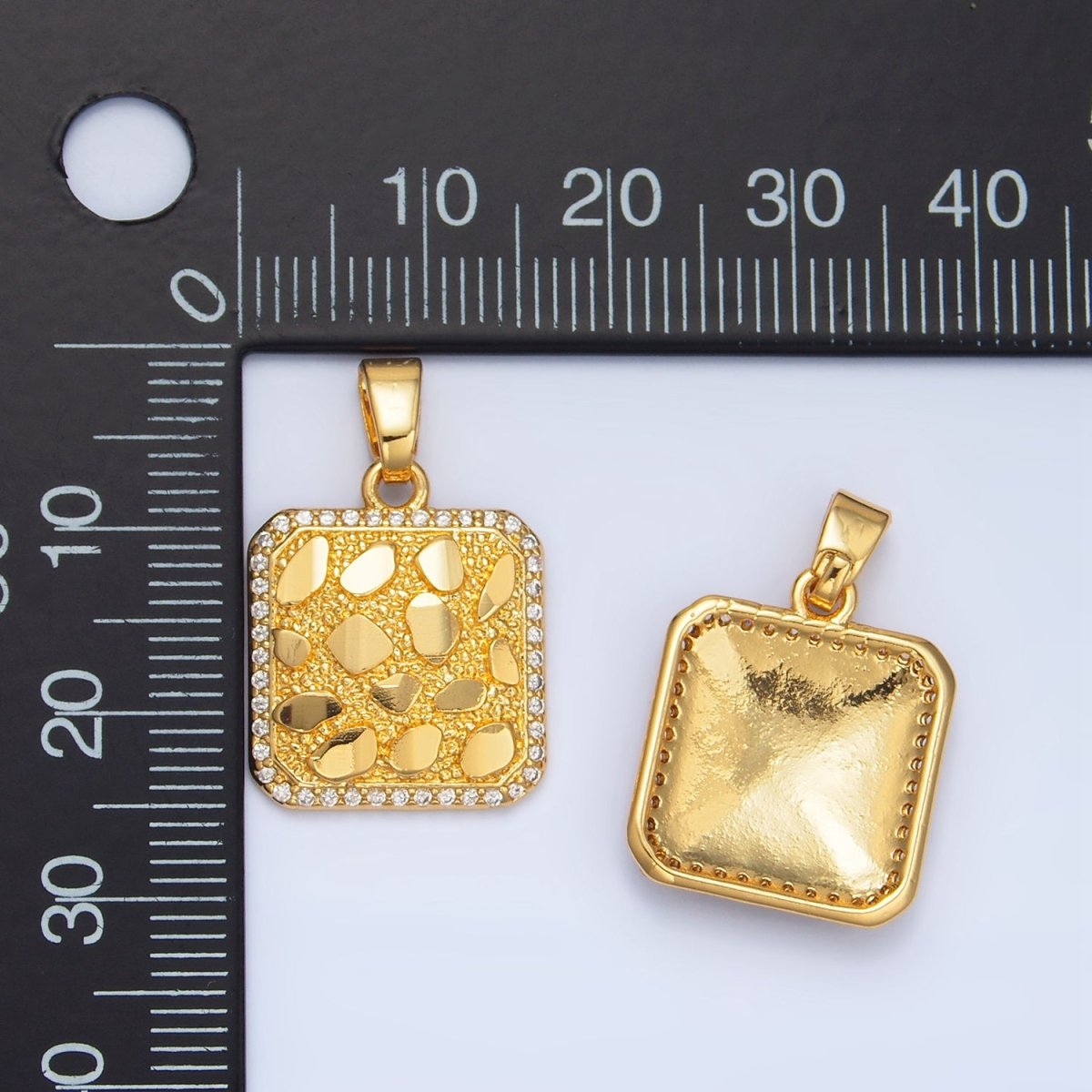 24K Gold Filled Geometric Edged Textured Micro Paved CZ Square Pendant | AA945 - DLUXCA
