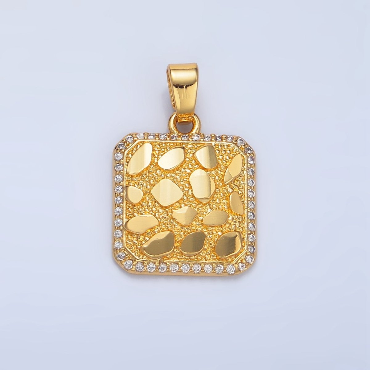 24K Gold Filled Geometric Edged Textured Micro Paved CZ Square Pendant | AA945 - DLUXCA