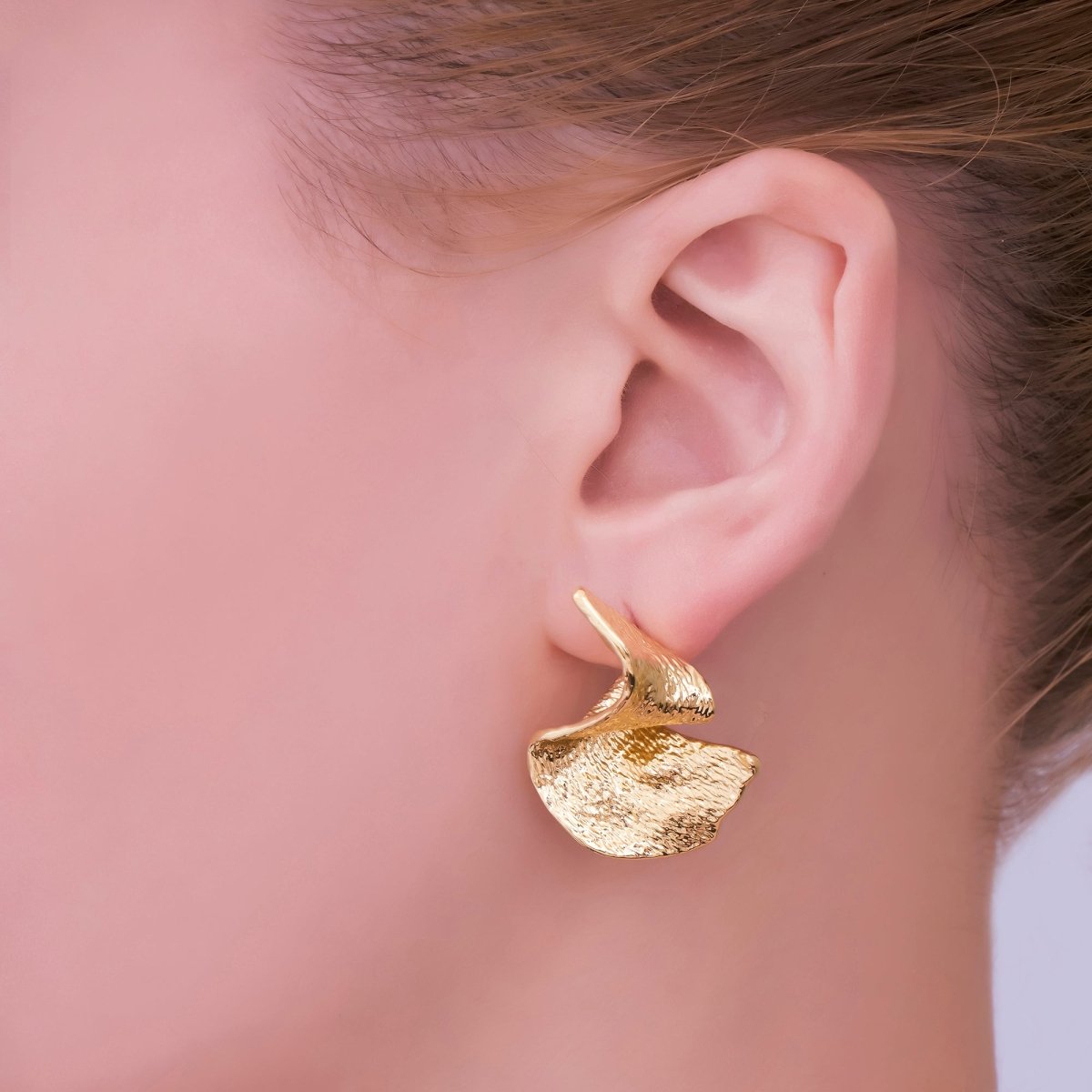 24K Gold Filled Geometric Hammered Foil Stud Earrings | AD569 - DLUXCA