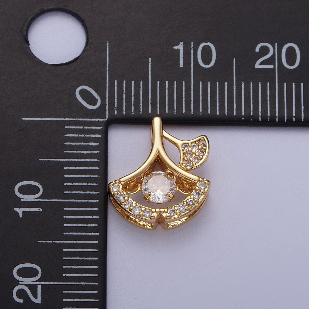 24K Gold Filled Geometric Leaf Dangle Micro Paved CZ Pendant I-038 - DLUXCA