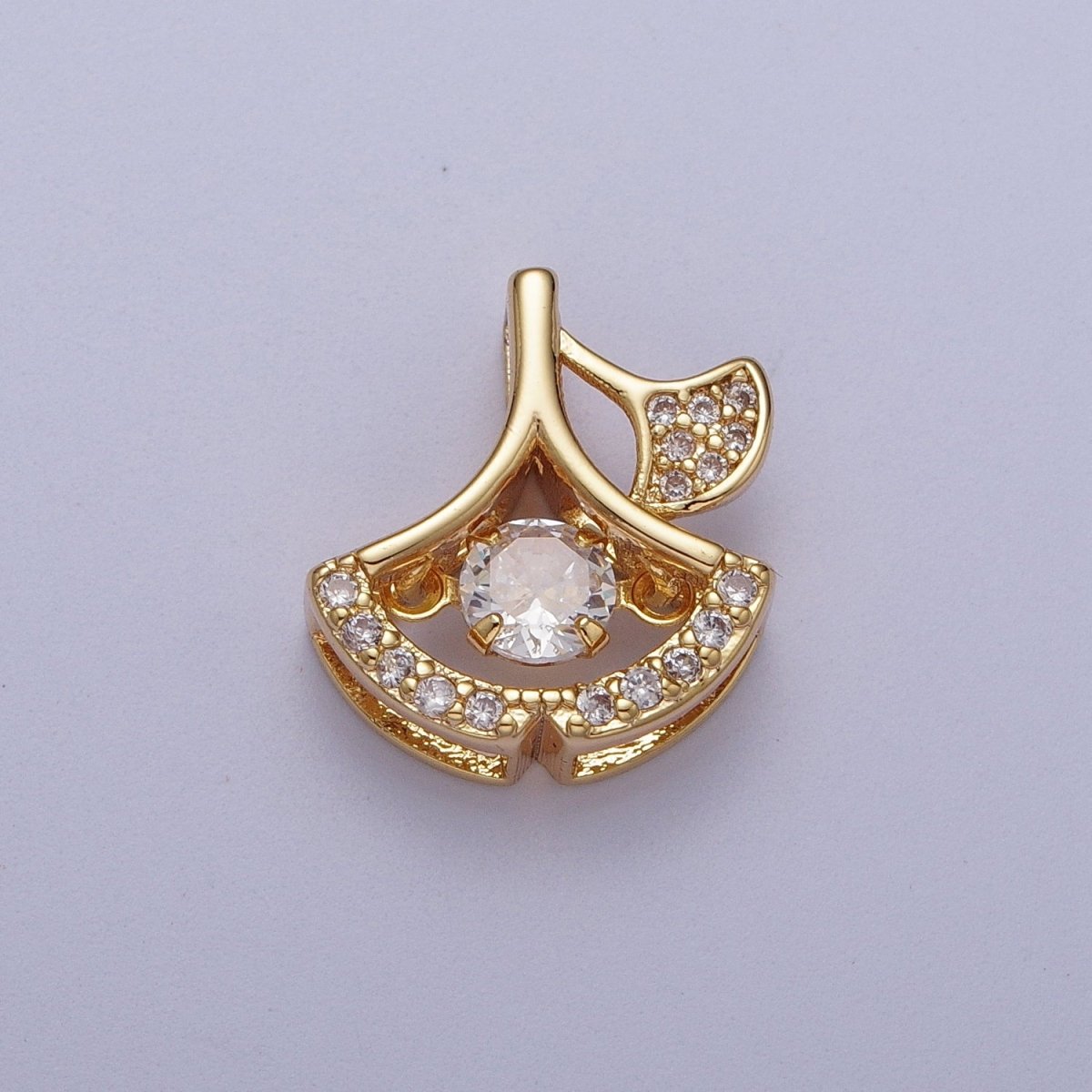 24K Gold Filled Geometric Leaf Dangle Micro Paved CZ Pendant I-038 - DLUXCA