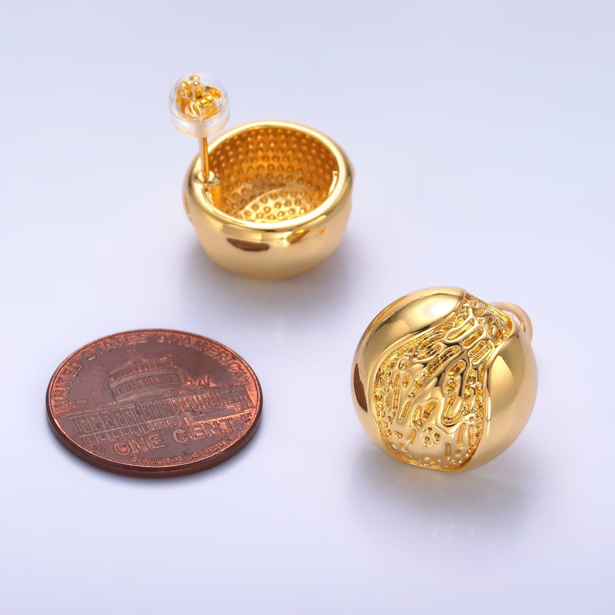 24K Gold Filled Geometric Molten Round Stud Earrings | AB715 - DLUXCA