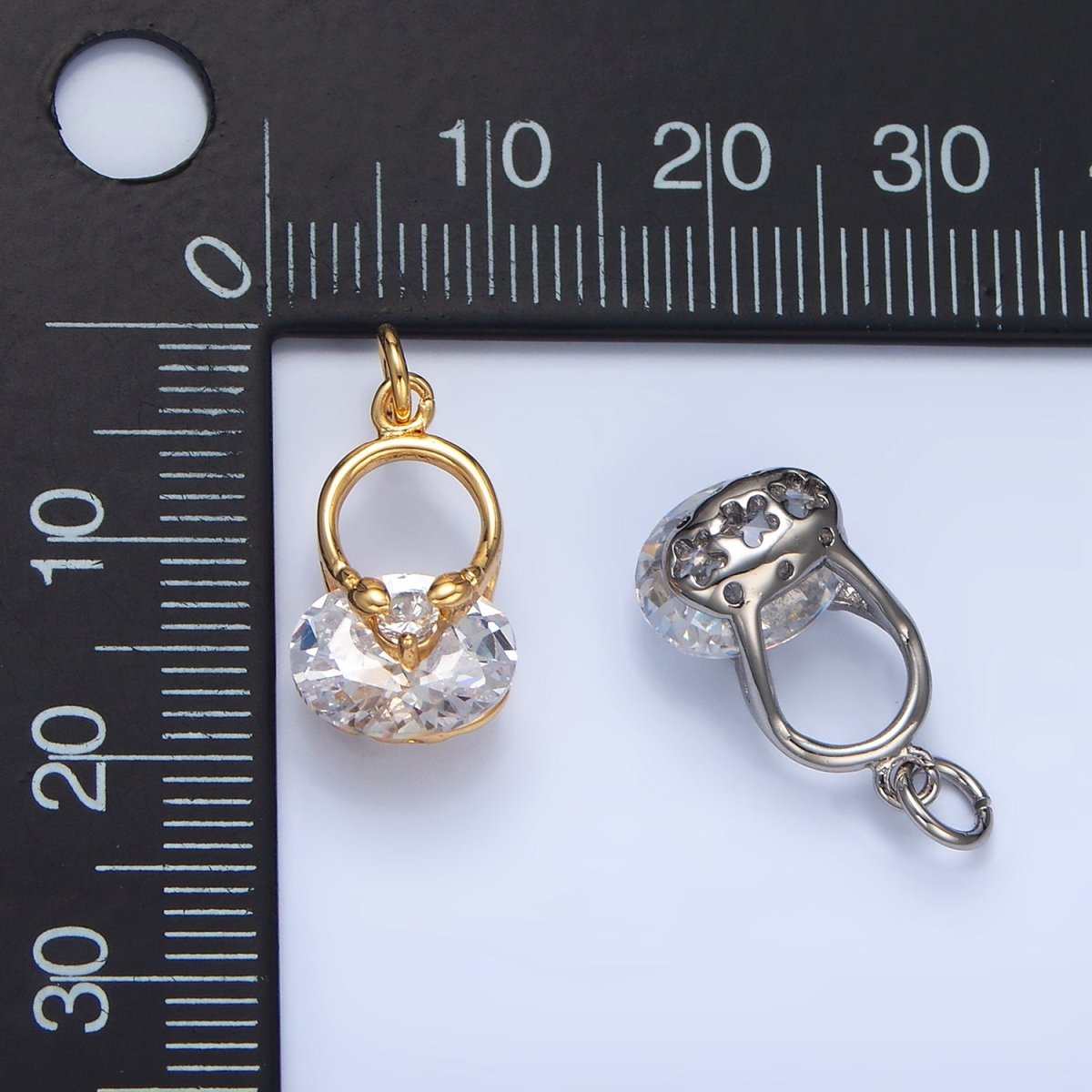24K Gold Filled Geometric Mouse CZ Charm in Gold & Silver | W064