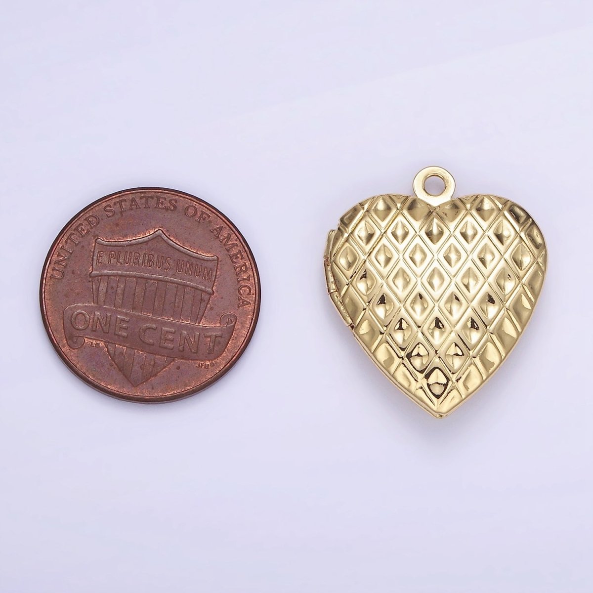 14K Gold Filled Geometric Rhombus Indent Heart Locket Charm in Gold & Silver | D410