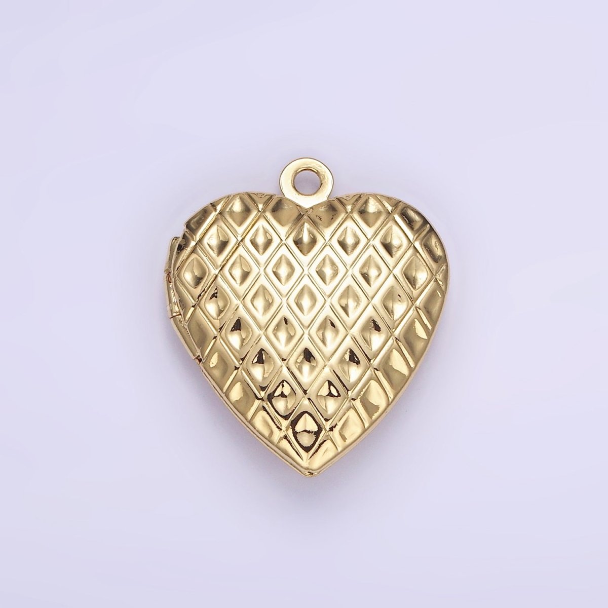 14K Gold Filled Geometric Rhombus Indent Heart Locket Charm in Gold & Silver | D410