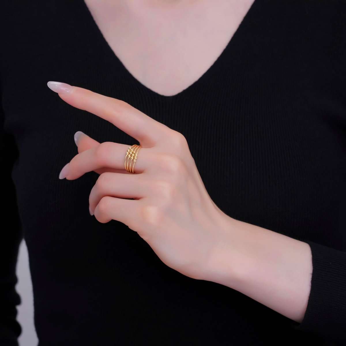 24K Gold Filled Geometric Textured Bead Multi Band Ring | O1000 - DLUXCA