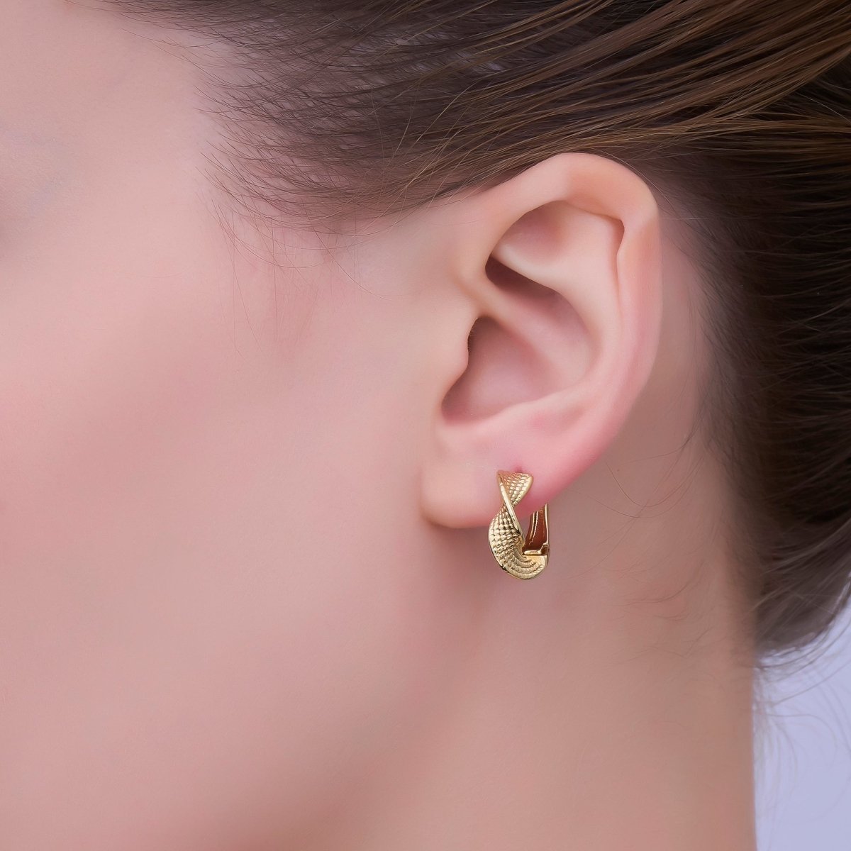 24K Gold Filled Geometric Twisted Dotted Hoop Earrings | AD1192 - DLUXCA