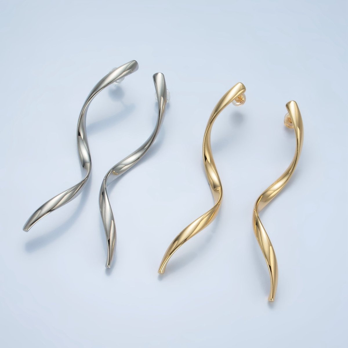 24K Gold Filled Geometric Wavy Stud Earrings in Gold & Silver | AD600 AD601