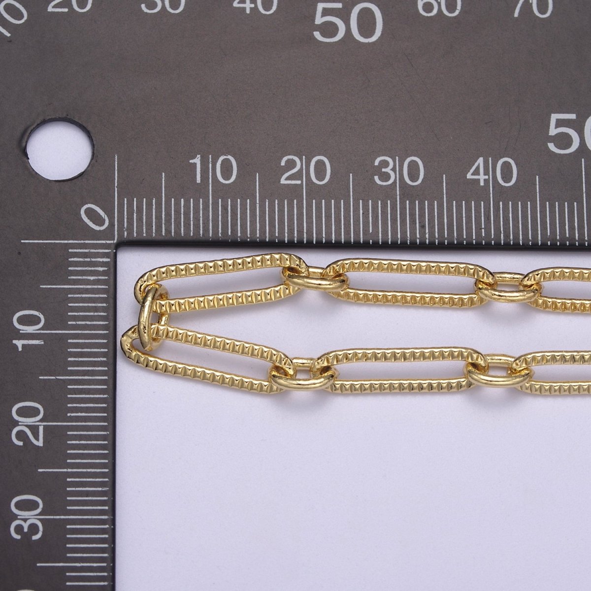 24k Gold Filled Gold Cable Paperclip Chain by Yard, Link Cable Thick Elongated Chain, Wholesale Bulk Roll Chain Jewelry Making, 18.7X5.1mm Textured Paper Clip Chain | ROLL-609, ROLL-610 Clearance Pricing