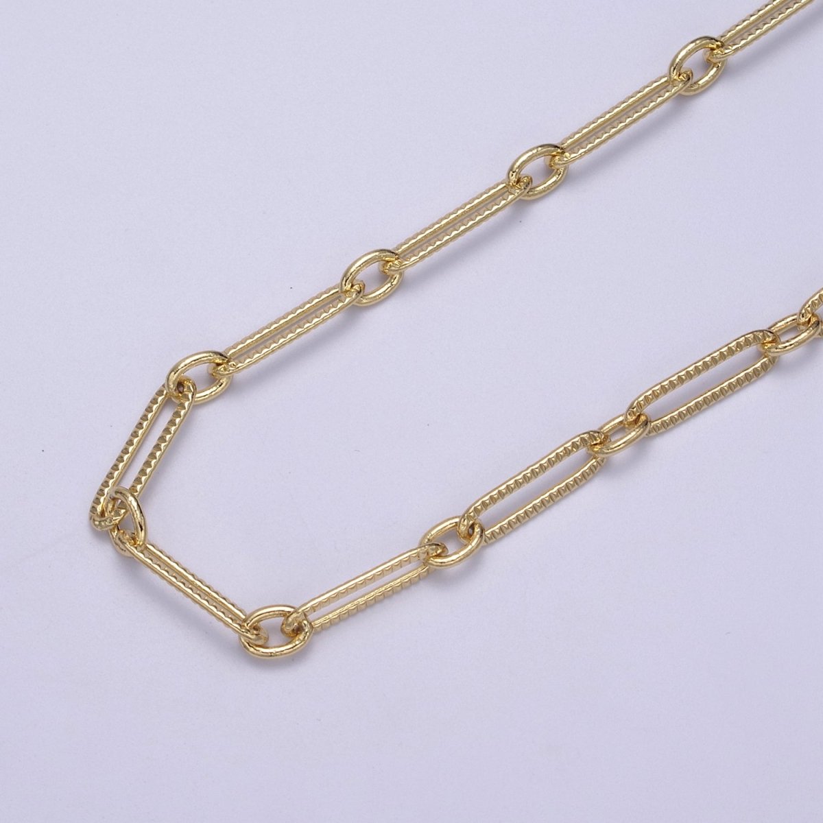24k Gold Filled Gold Cable Paperclip Chain by Yard, Link Cable Thick Elongated Chain, Wholesale Bulk Roll Chain Jewelry Making, 18.7X5.1mm Textured Paper Clip Chain | ROLL-609, ROLL-610 Clearance Pricing