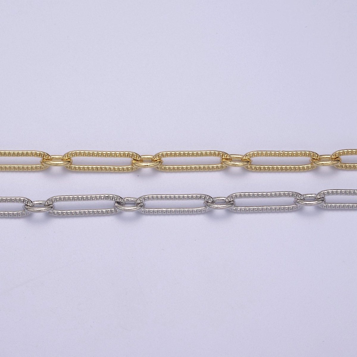24k Gold Filled Gold Cable Paperclip Chain by Yard, Link Cable Thick Elongated Chain, Wholesale Bulk Roll Chain Jewelry Making, 18.7X5.1mm Textured Paper Clip Chain | ROLL-609, ROLL-610 Clearance Pricing