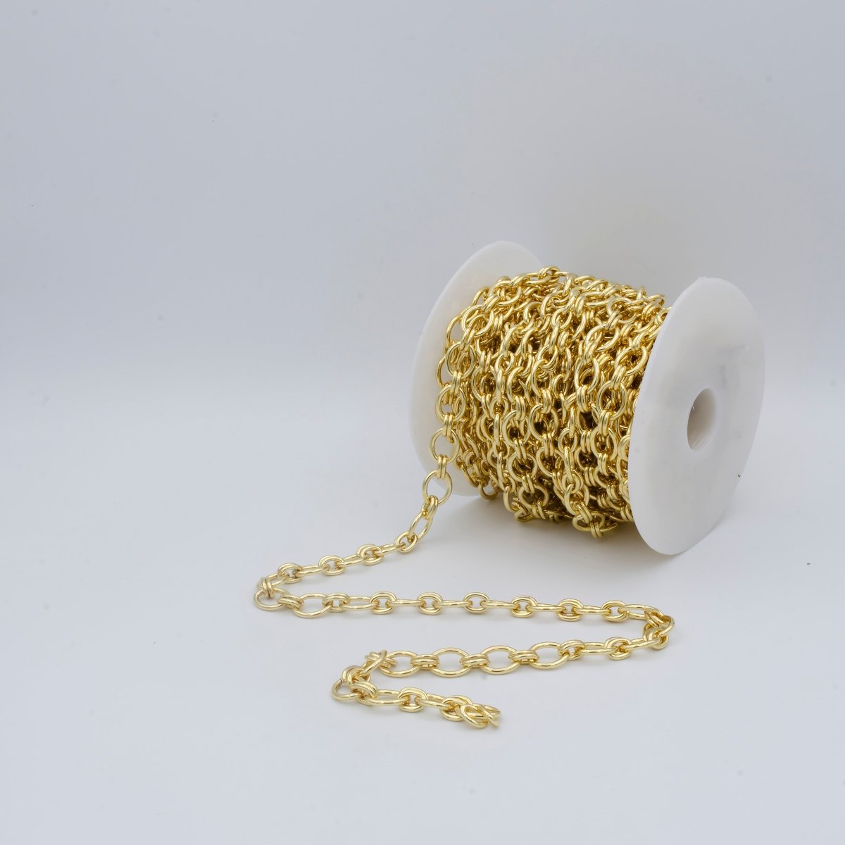 24K Gold Plated Gold Chunky Oval Cable Chain by Yard, 10.4X12.6mm, Bold ROLO Cable Chain, Fancy Statement Chain, Wholesale Bulk Chain | ROLL-468 Clearance Pricing