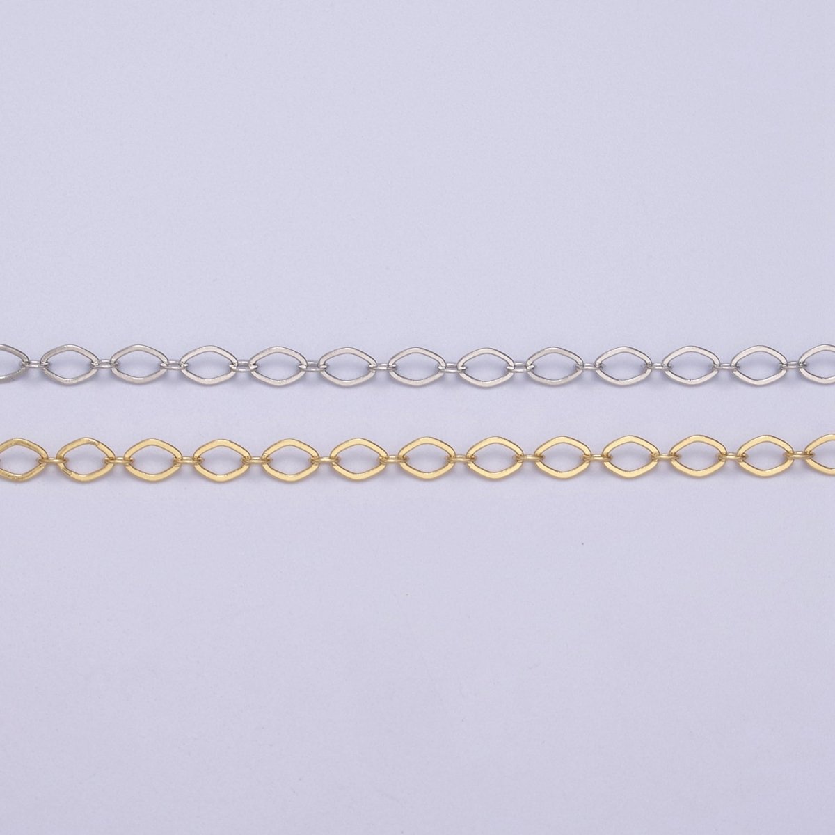24k Gold Filled Gold Oval Rhombus Chain by Yard, Oval Link, Wholesale Bulk Roll Chain for Jewelry Making, Width 3.3mm | ROLL-611 ROLL-612