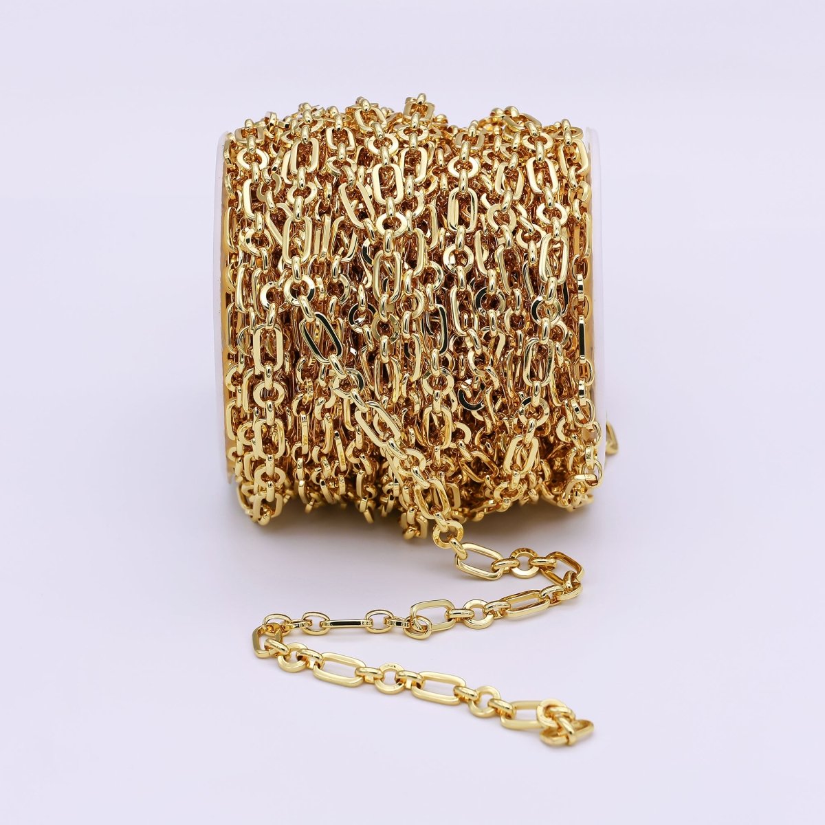 24K Gold Filled Gold Paperclip Long and Short Chain, PaperClip Unfinished Chain by Yard, 12X6.5mm Wholesale Chain For Jewelry Making | ROLL - 641 - DLUXCA