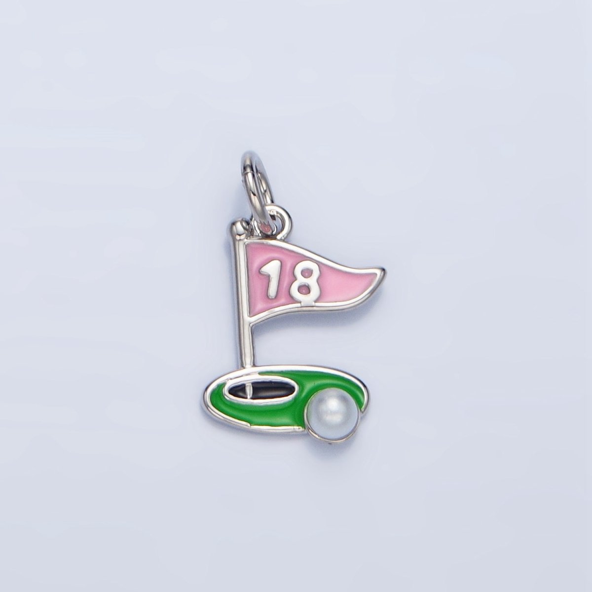 24K Gold Filled Golf Course Pearl Enamel Charm in Gold & Silver | E371