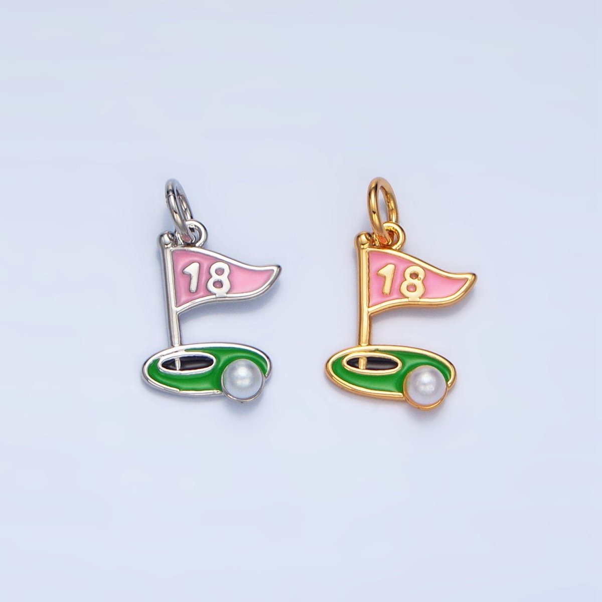 24K Gold Filled Golf Course Pearl Enamel Charm in Gold & Silver | E371