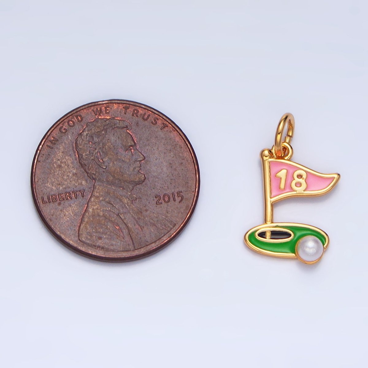 24K Gold Filled Golf Course Pearl Enamel Charm in Gold & Silver | E371