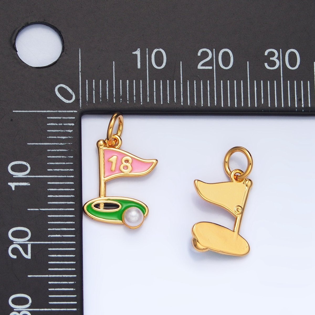 24K Gold Filled Golf Course Pearl Enamel Charm in Gold & Silver | E371