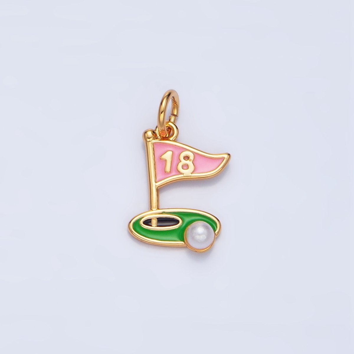 24K Gold Filled Golf Course Pearl Enamel Charm in Gold & Silver | E371