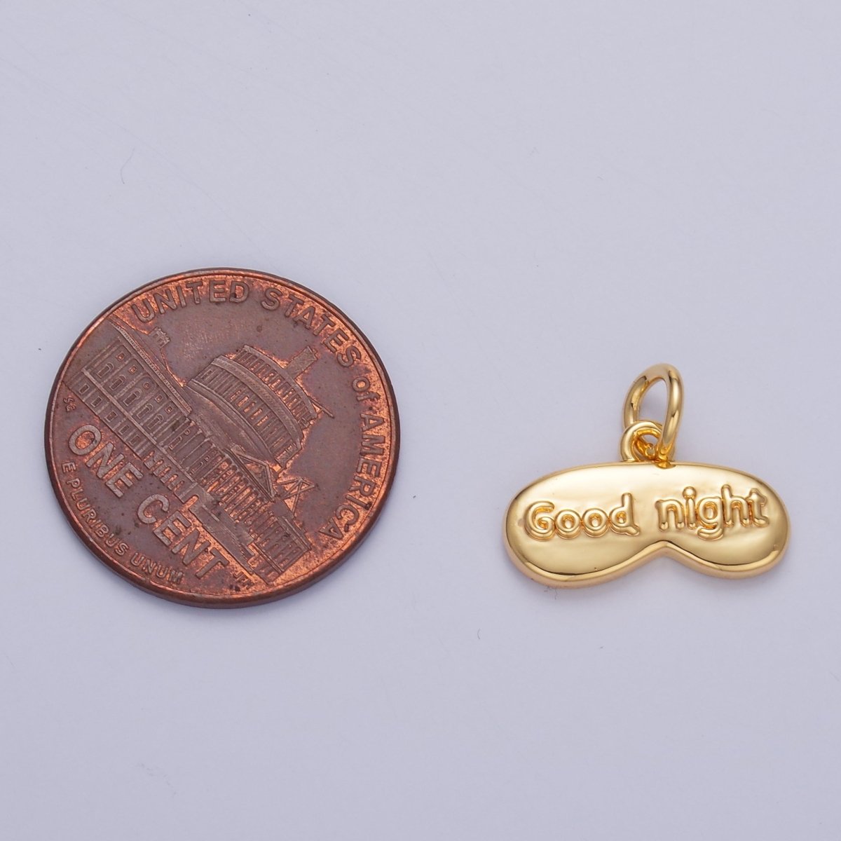 24K Gold Filled "Good Night" Script Engraved Sleep Mask Charm in Gold & Silver | W416