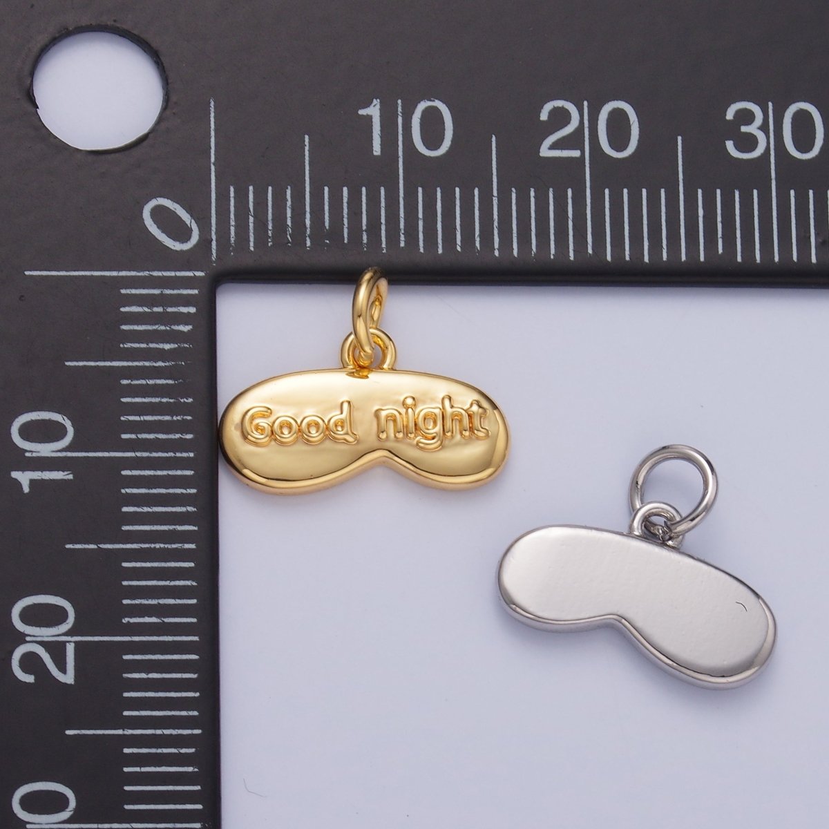 24K Gold Filled "Good Night" Script Engraved Sleep Mask Charm in Gold & Silver | W416