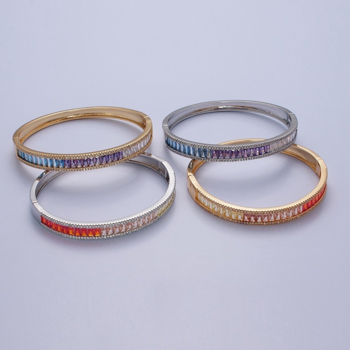 24K Gold Filled Gradient Baguette CZ  Bracelet Bangle, Ombre Tennis Bracelet | WA-978 WA-979 WA-980 WA-981 Clearance Pricing