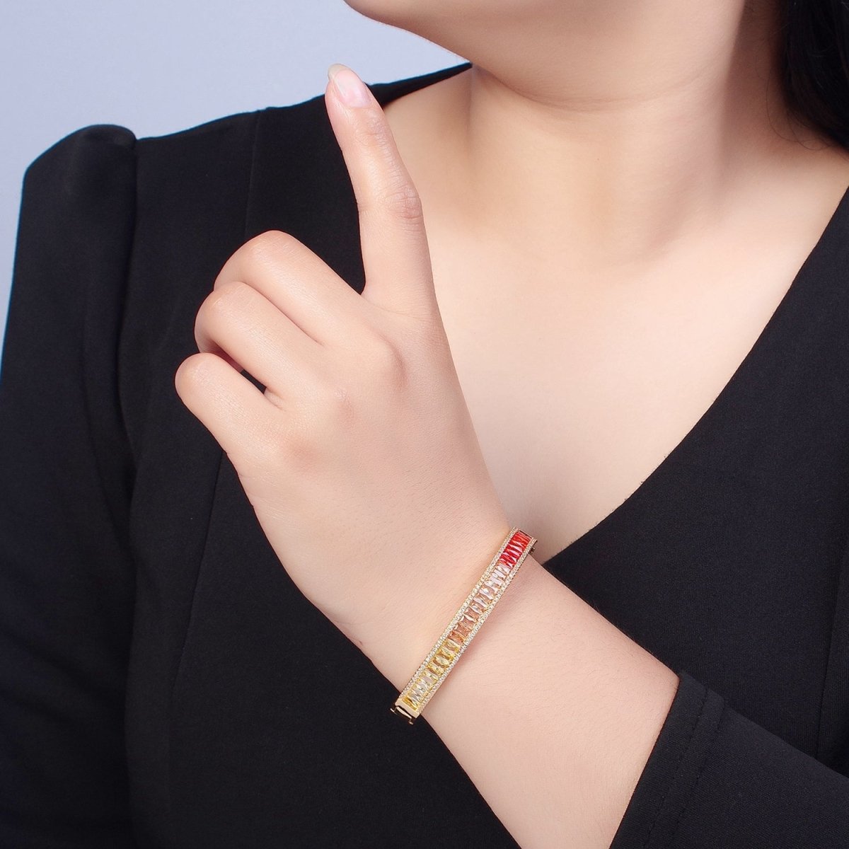 24K Gold Filled Gradient Baguette CZ  Bracelet Bangle, Ombre Tennis Bracelet | WA-978 WA-979 WA-980 WA-981 Clearance Pricing