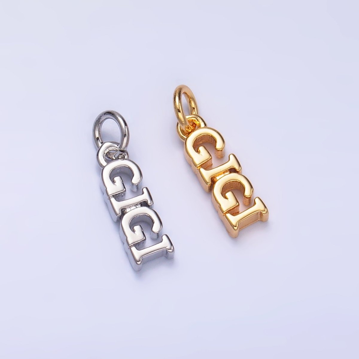 24K Gold Filled Grandma "GIGI" Script Charm in Gold & Silver | W424