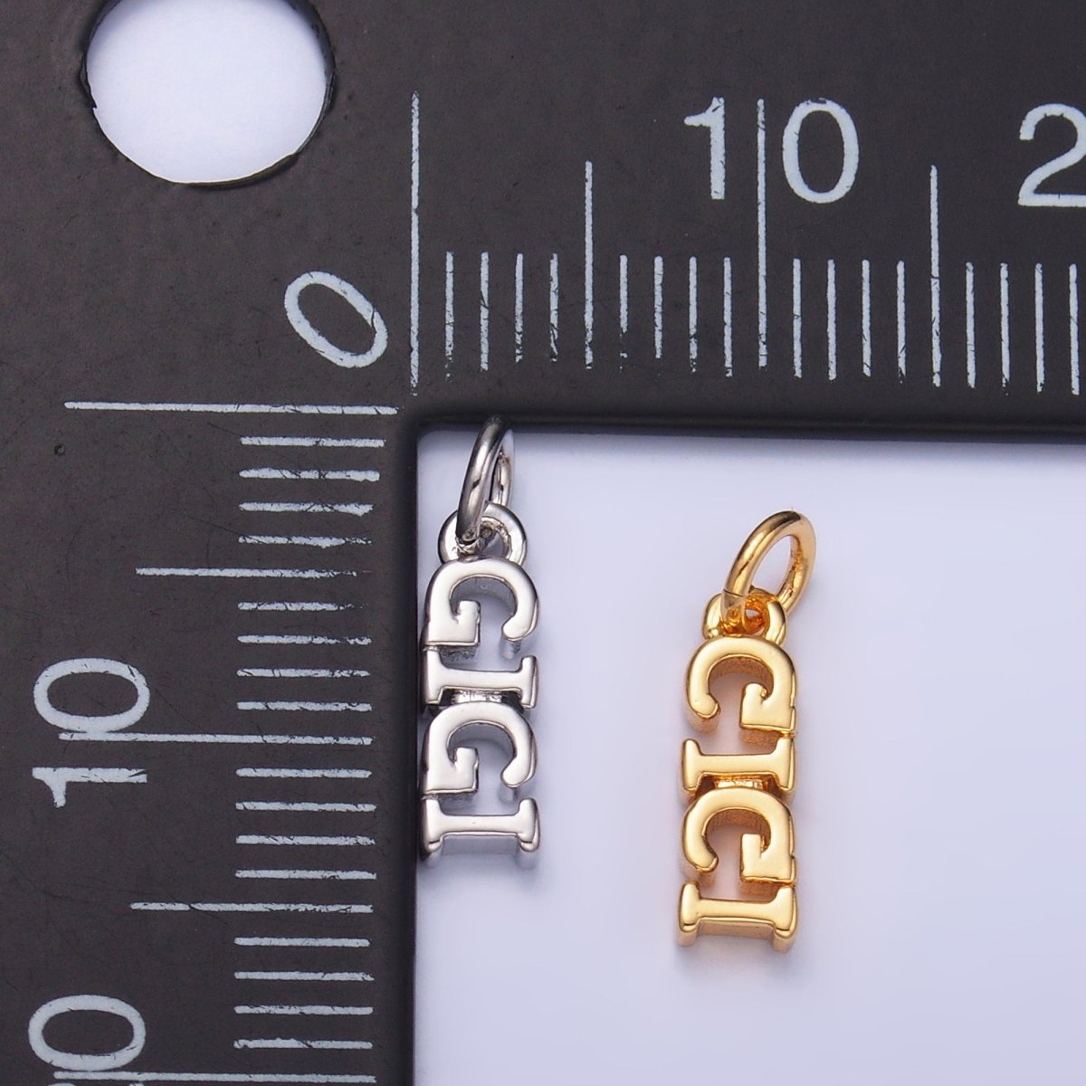 24K Gold Filled Grandma "GIGI" Script Charm in Gold & Silver | W424