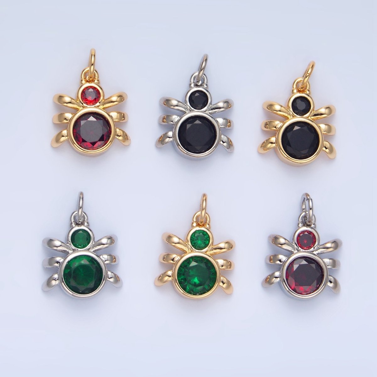 24K Gold Filled Green, Black, Red CZ Insect Spider Charm | X886 - X901
