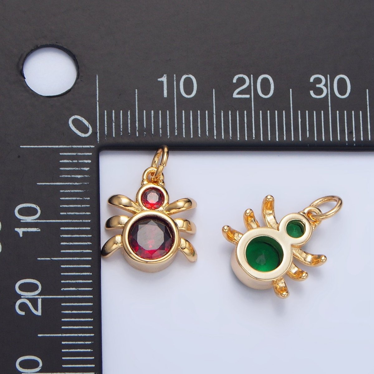24K Gold Filled Green, Black, Red CZ Insect Spider Charm | X886 - X901