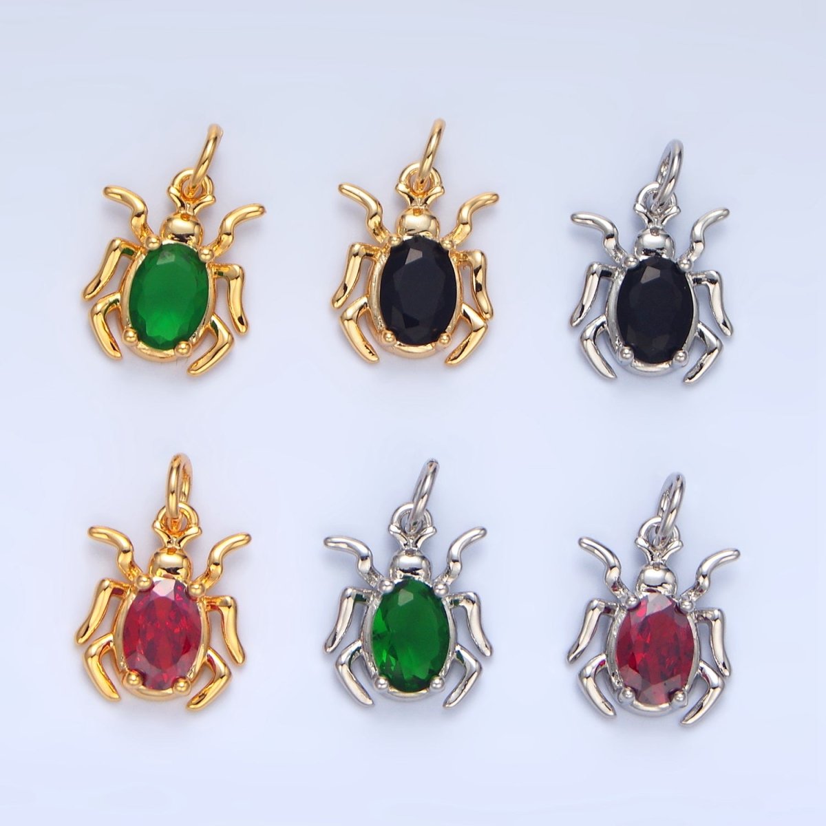 24K Gold Filled Green, Black, Red CZ Spider Insect Charm | X902 - X904
