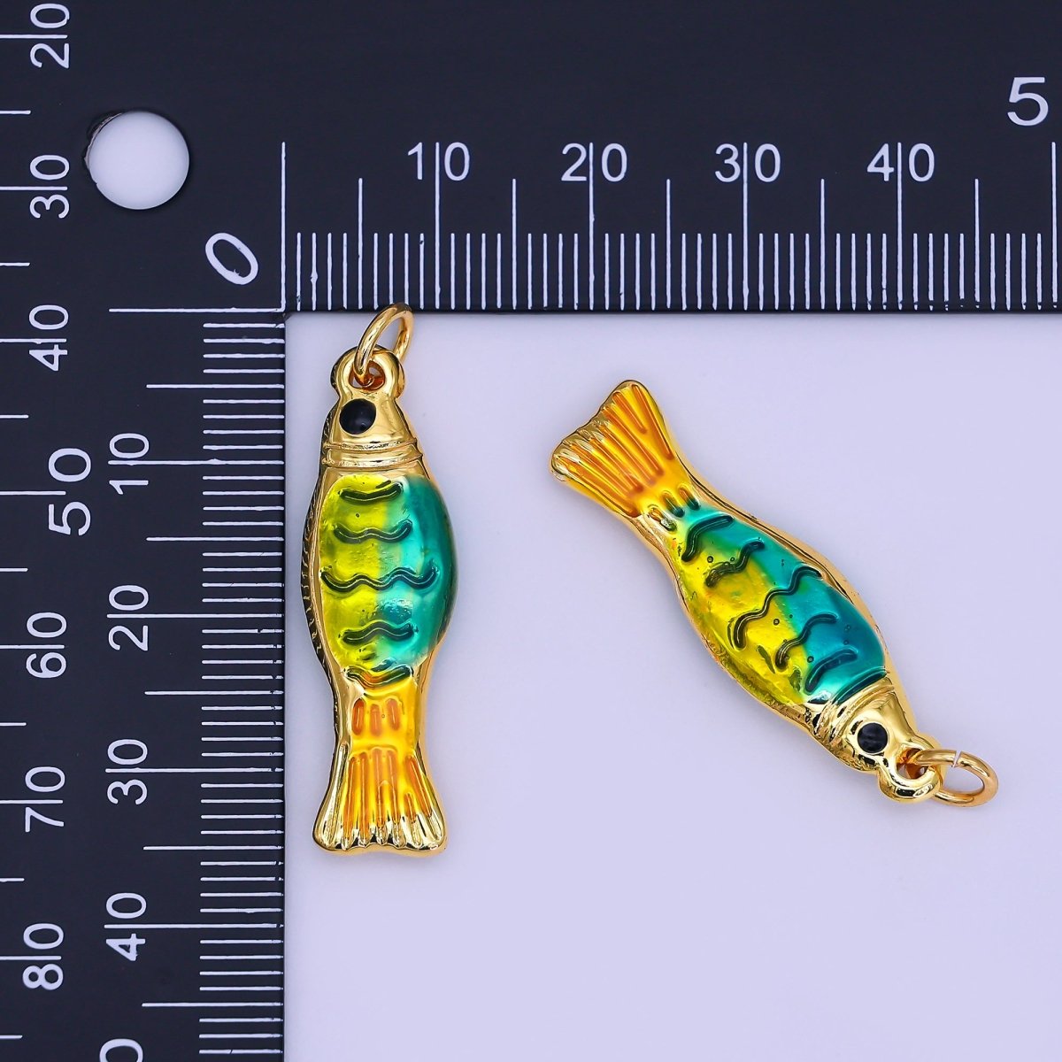 24K Gold Filled Green - Blue Enamel Fish 3D Multidimensional Pendant | AJ338 - DLUXCA