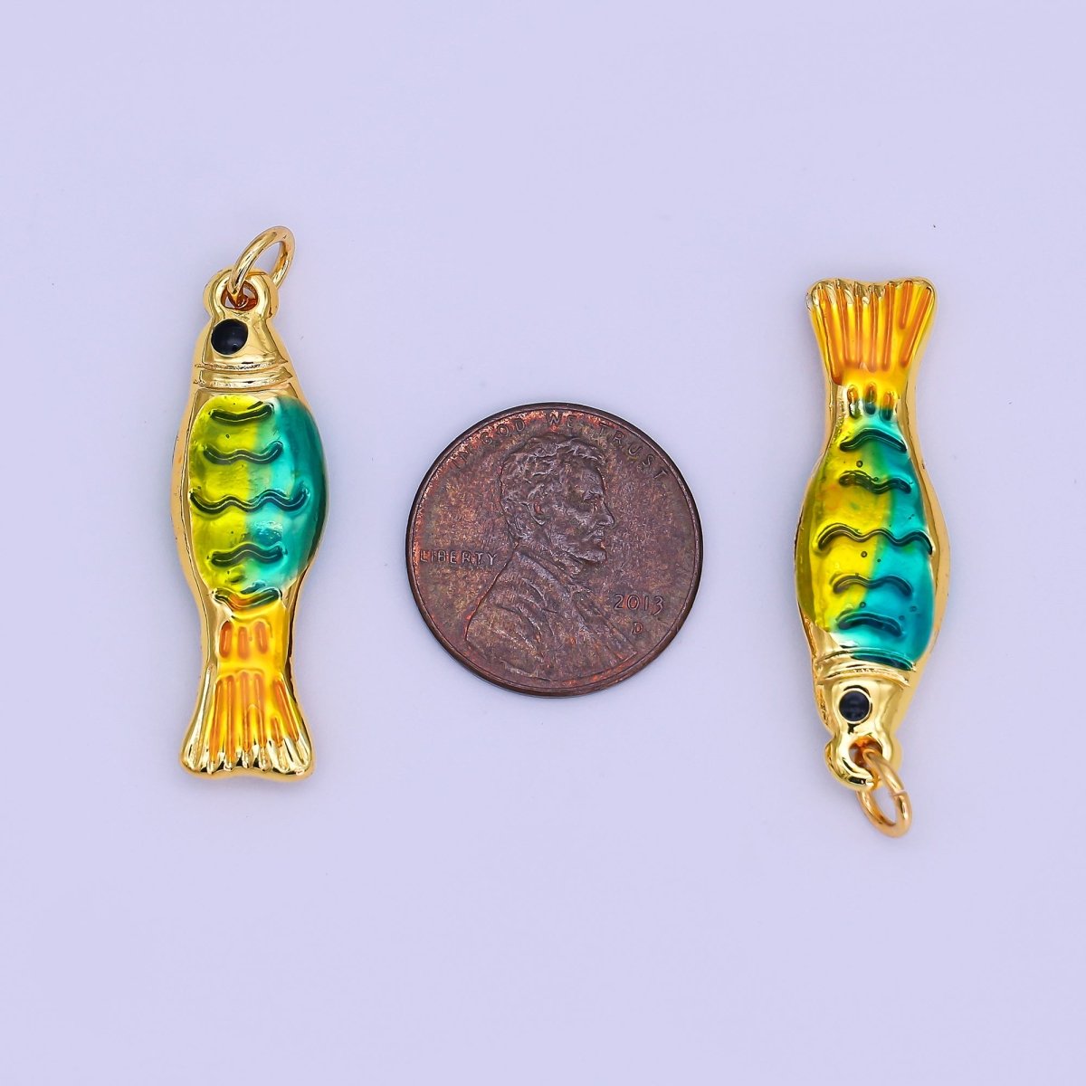 24K Gold Filled Green - Blue Enamel Fish 3D Multidimensional Pendant | AJ338 - DLUXCA