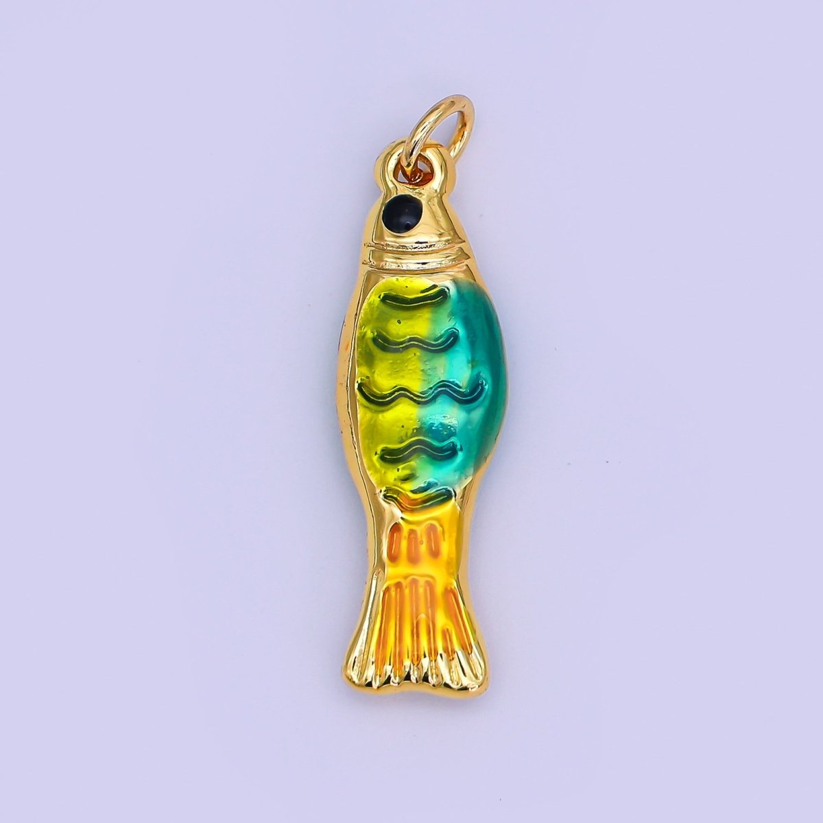 24K Gold Filled Green - Blue Enamel Fish 3D Multidimensional Pendant | AJ338 - DLUXCA