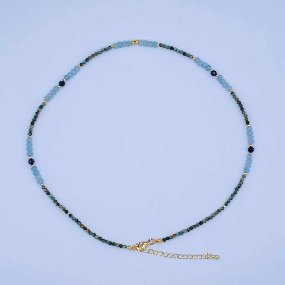 24K Gold Filled Green Blue Multifaceted Gemstone Bead 17 Inch Necklace | WA - 2965 - DLUXCA