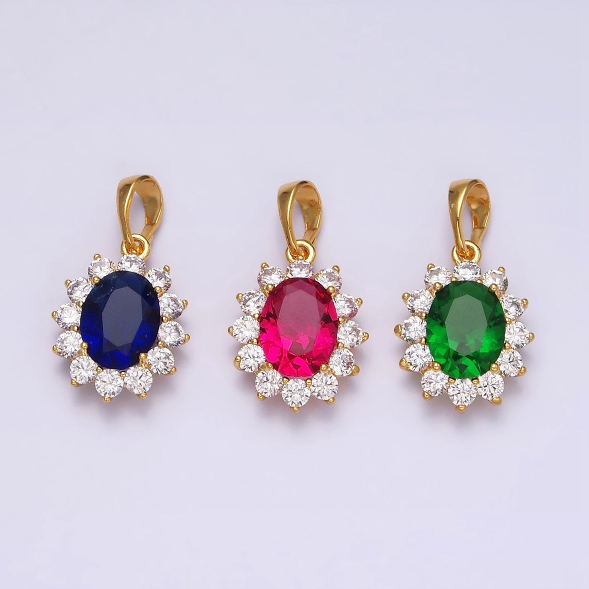 24K Gold Filled Green, Blue, Red CZ Flower Celestial Sun Pendant | AA520 - AA522
