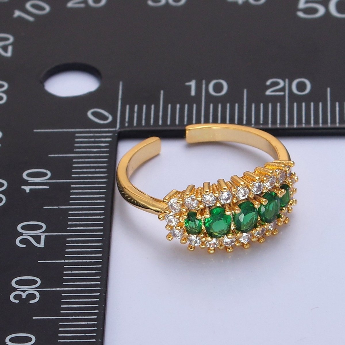24K Gold Filled Green & Clear CZ Cubic Zirconia Ring O-2296 - DLUXCA