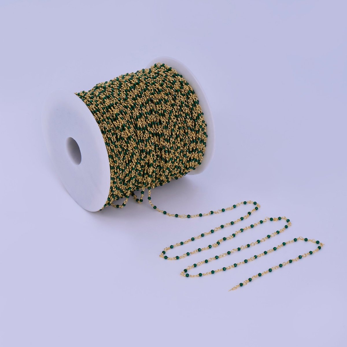 24K Gold Filled Green Crystal Link Unfinished Chain by Yard | Roll - 1668 - DLUXCA