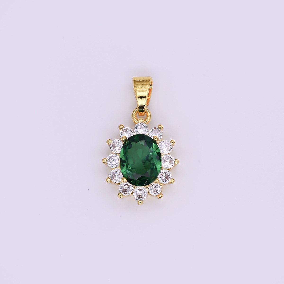 24K Gold Filled Green CZ Celestial Flower Pendant | AA1483 - DLUXCA