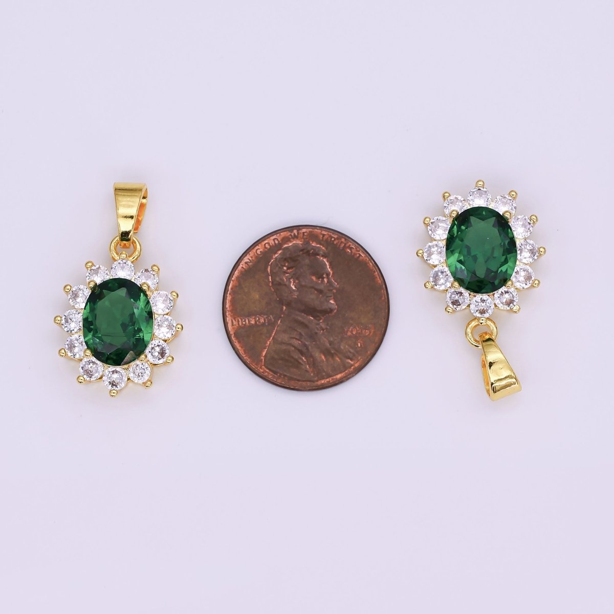 24K Gold Filled Green CZ Celestial Flower Pendant | AA1483 - DLUXCA