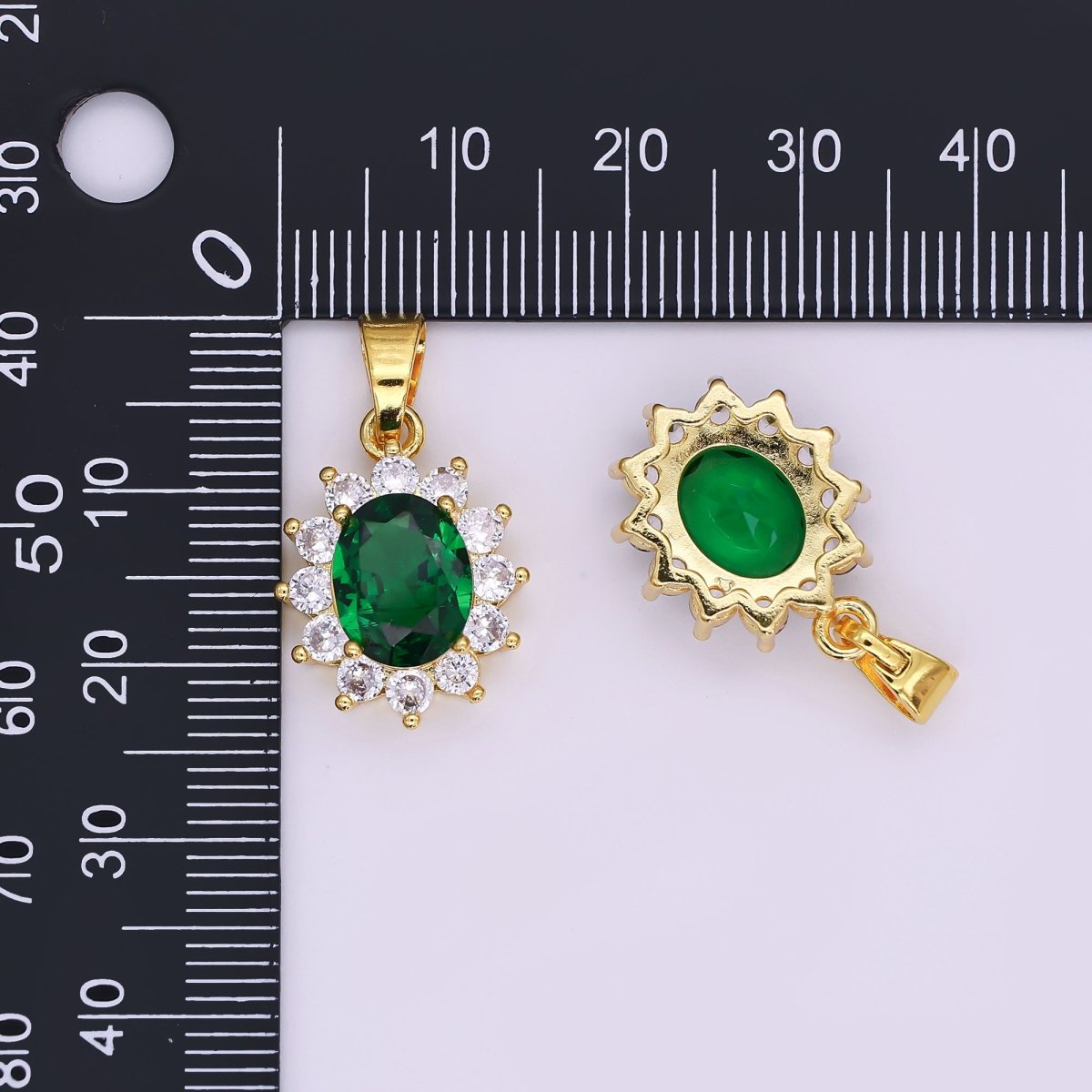 24K Gold Filled Green CZ Celestial Flower Pendant | AA1483 - DLUXCA