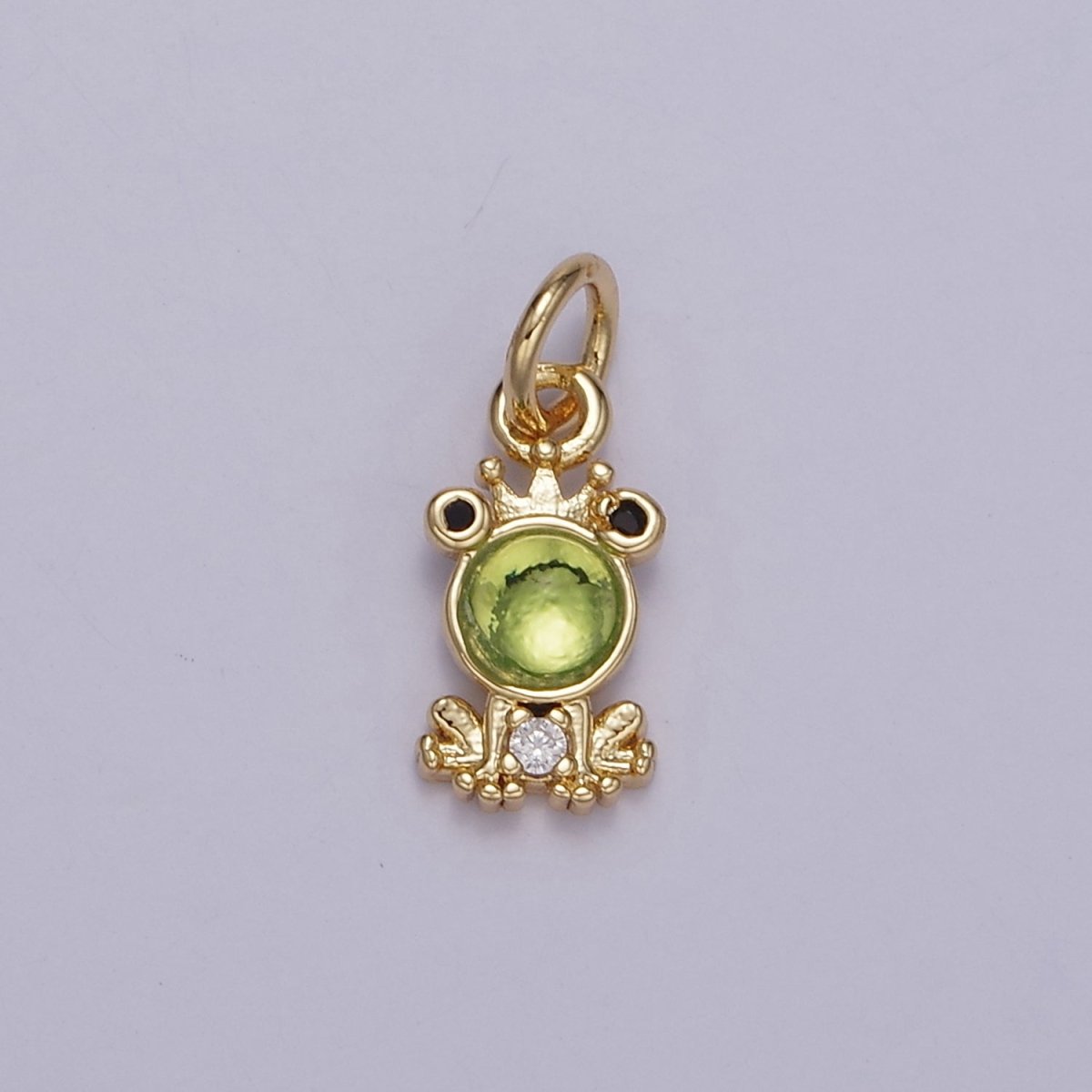 24K Gold Filled Green CZ King Frog Charm | M125 - DLUXCA