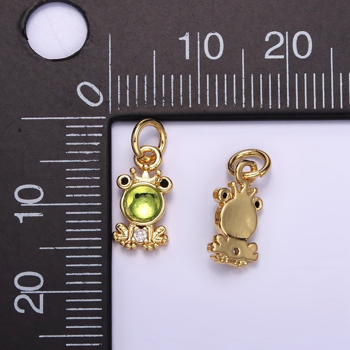 24K Gold Filled Green CZ King Frog Charm | M125 - DLUXCA