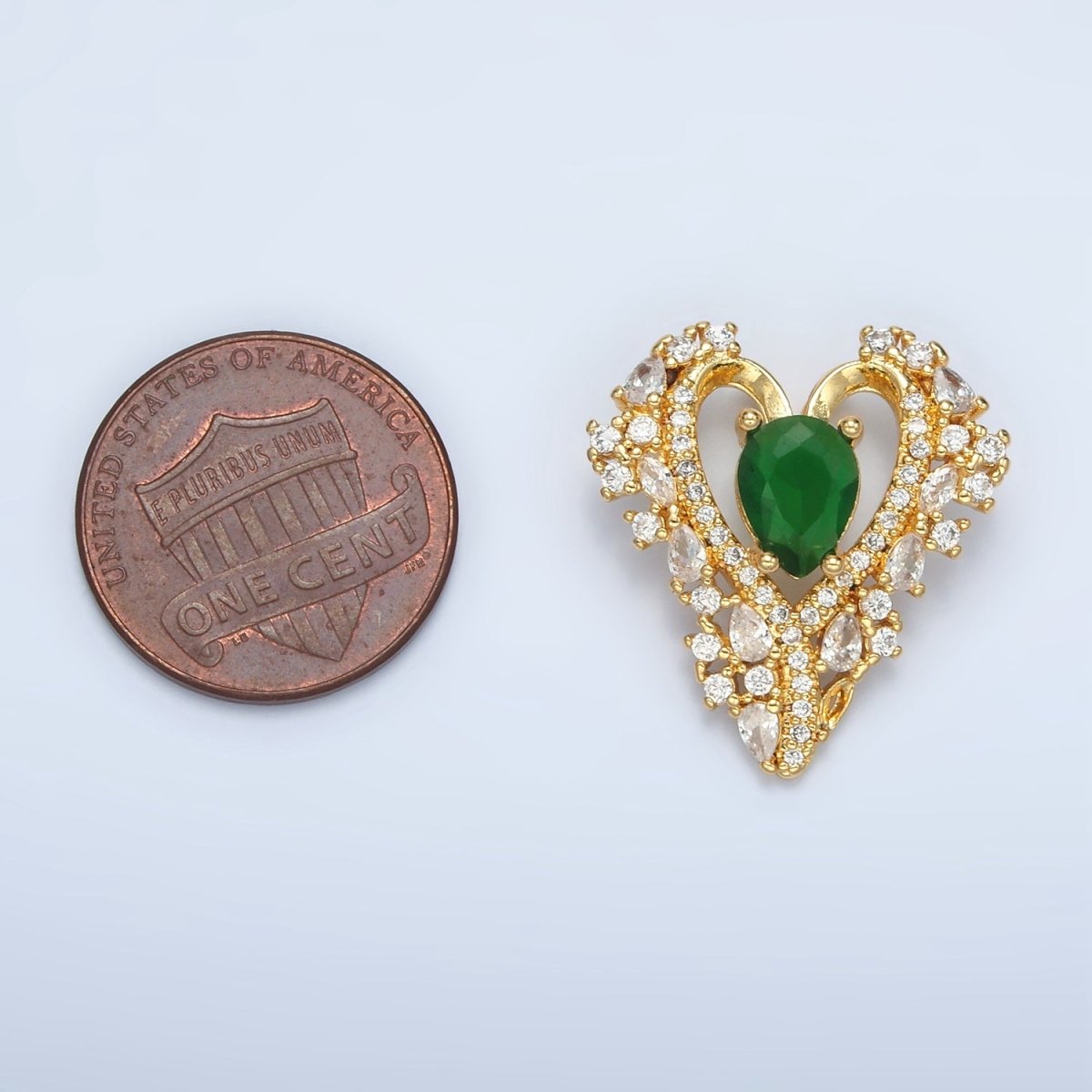 24K Gold Filled Green CZ Micro Paved Back Looped Open Heart Pendant | I267 - DLUXCA