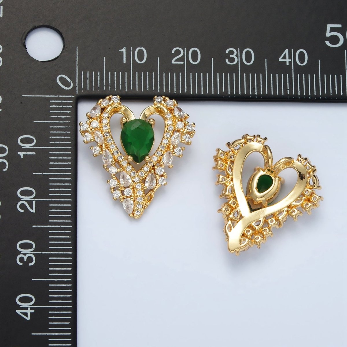 24K Gold Filled Green CZ Micro Paved Back Looped Open Heart Pendant | I267 - DLUXCA